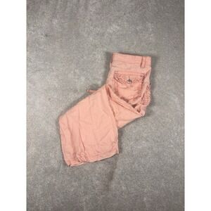 Vintage Y2K Miss Me Cargo Pink Embroidered Flowers‎ Pants Size Medium Linen